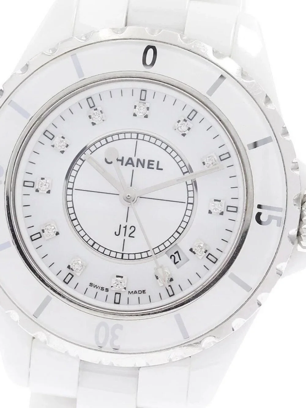 CHANEL J12 H1628 White ceramic 12P diamond white Dial Quartz Ladies Watch_956587